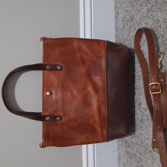 KMM & Co Genuine Leather Chestnut Derby and Harvest Buccaneer Mini Panel.Tote - Picture 2 of 12